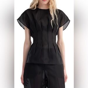 Rohe Pleated Waistline Organza Silk Top, 38, Black